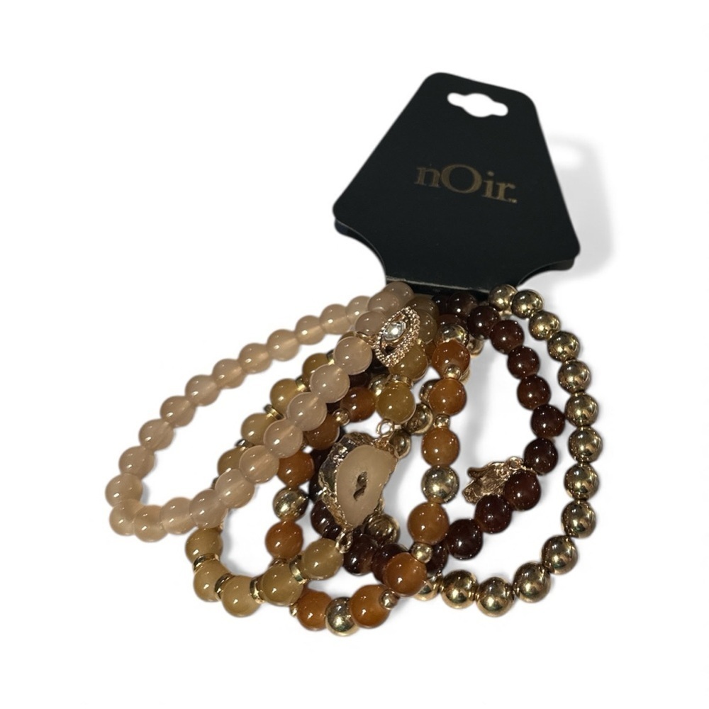 nOir 5-Strand Beaded Bracelet Set • Neutral & Gold Tones